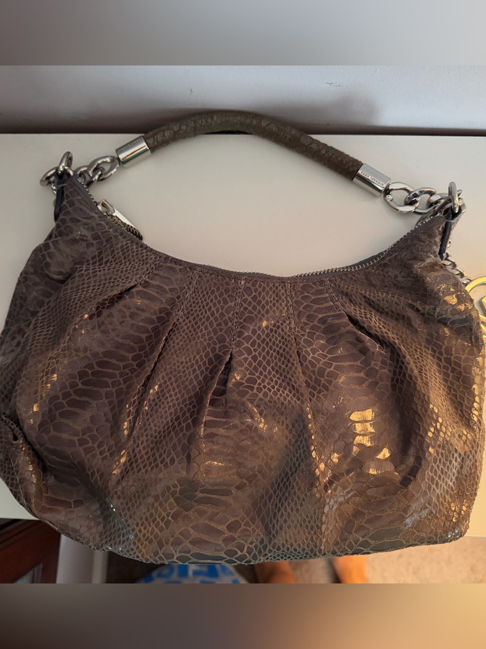 Michael Kors Taupe Snake-Embossed Shoulder Bag